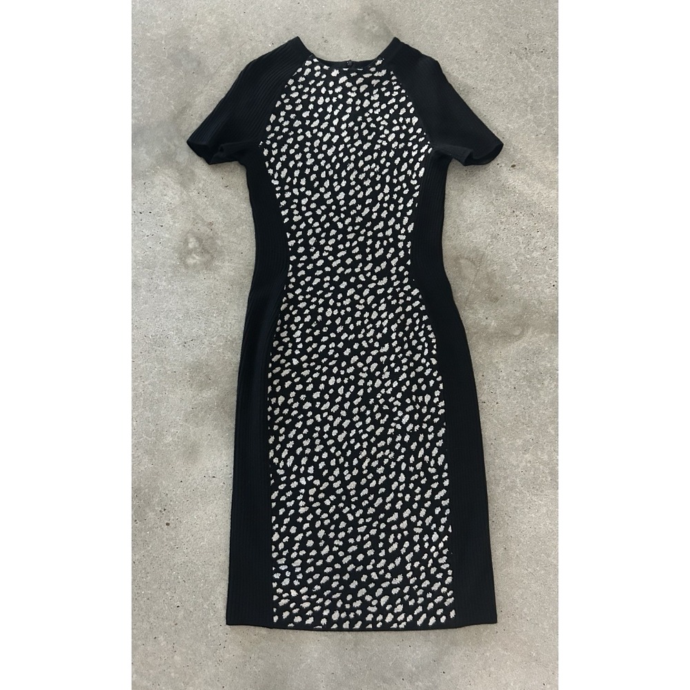 Tory Burch Gemma Sweater Dress Merino Wool Black Dotted Pony XS